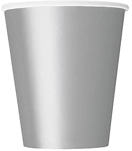 Unique Party- Sólido Paquete de 14 vasos de papel, Color plata, 266 ml (33446)