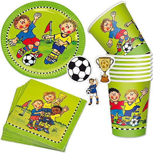36 TLG. Fussball-Set für Kindergeburtstag: Teller + Becher + Servietten + XXL-Konfetti | Party Deko Kinder Geburtstag Mottoparty Fußball Fritz Flanke
