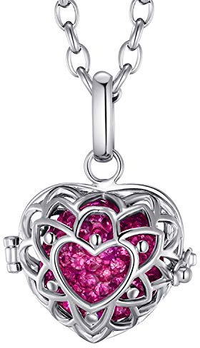 Morella Damen Halskette Edelstahl 70 cm mit Herzform Anhänger und Klangkugel Zirkonia pink Ø 16 mm in Schmuckbeutel