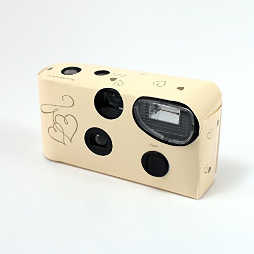 Weddingstar Disposable Cameras with Flash Cream and Gold Hearts Design Party
