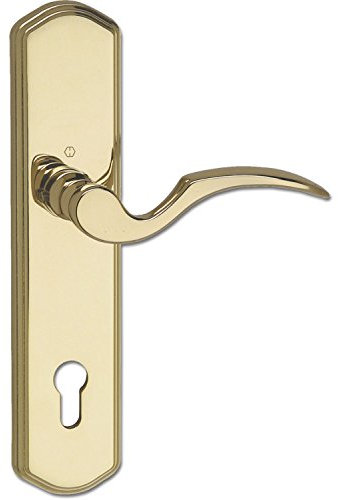 HOPPE 2x Sicherheits-Drückergarnitur MÜNCHEN - auf Langschild Profilzylinder Entfernung 92mm, links, für Türstärke bis 80mm, Messing PVD-beschichtet, Doppelpack
