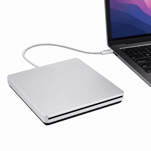 Ploveyy USB C Superdrive External DVD/CD Reader/Burner Player for Apple-MacBook Pro Air/ASUS/DELL Laptop Mac iMac Windows10 PC Desktop with Type-C Port Plug and Play - Silver