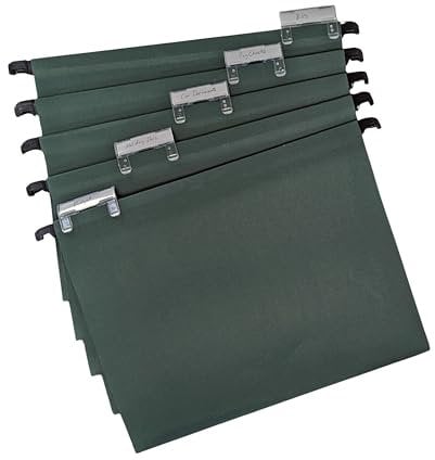 Cathedral Products A4 Green Manilla Suspension Files with Clip on Index Tabs and Inserts - Pack of 10