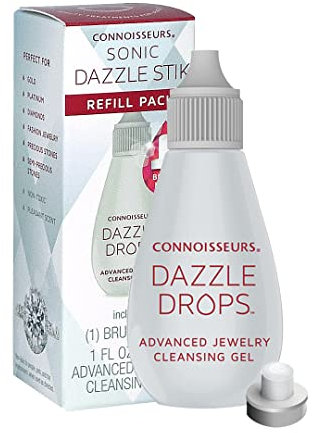 CONNOISSEURS Sonic Dazzle Stik Refill Pack - Includes Advanced Jewelry Cleansing Gel and Replacement Brush Head - Safe for All Types of Jewelry