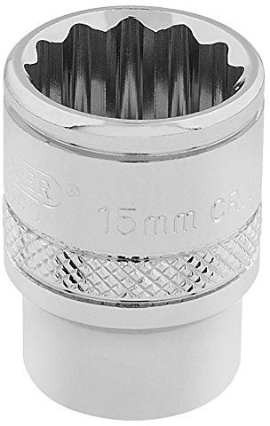 Draper 32778 3/8-Inch Square Drive 12-Point Hi-Torq Metric Socket, 15mm Size , Blue