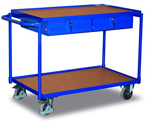 Tischwagen mit 2 Ladeflächen und 2 Schubladen RAL5010 Enzianblau Bürowagen