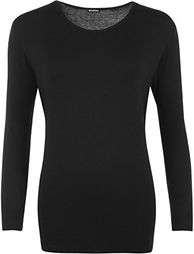 WearAll Ladies Long Sleeve T-Shirt Top Womens Plus Sizes Black 12/14