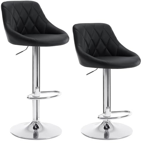 WOLTU Barhocker Tresenhocker, Gute gepolstert, Kunstleder, Höhenverstellbar, Drehbar, 11 Farben, 2 x Hocker, Schwarz