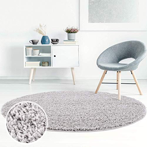 ayshaggy Shaggy Teppich Hochflor Langflor Einfarbig Uni Grau Weich Flauschig Wohnzimmer, Größe: 80 x 80 cm Rund