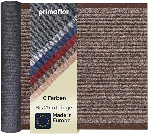 Primaflor Sauberlauf - Malaga, Braun, 0,66m x 7,50m, Rutschfester Schmutzfangläufer Meterware, Schmaler Küchen-Läufer nach Maß, Zuschneidbarer Teppichläufer, Eingangsmatte für Flur und Windfang