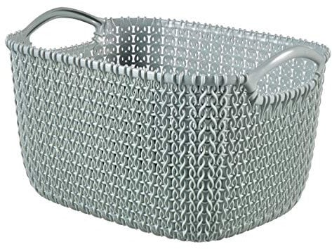 Curver Knit Medium Rectangular Storage Basket, Misty Blue, 8 Litre