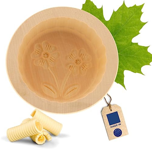 HOFMEISTER® Butterform, für 250 g Butter, 11 cm, Klee, handgeschnitzt in Deutschland, Butter-Form zum Dekorieren, runde Sturz-Form, Butter-Model aus heimischem Ahorn-Holz