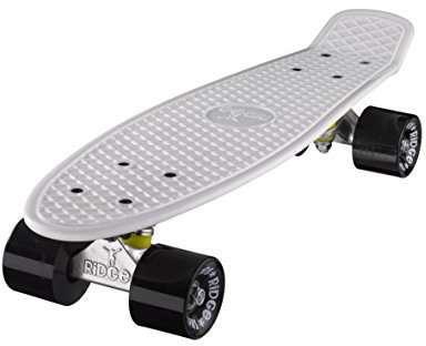 Ridge Skateboard 55 cm Mini Cruiser Retro Stil In M Rollen Komplett U Fertig Montiert Weiss Schwarz,