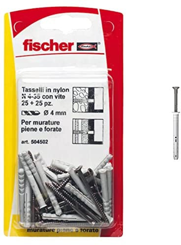 Fischer N 4x35 mm Tasselli per Battiscopa a Percussione con vite Bronzata, Fissaggio a Battere, 25 Pezzi, 504502
