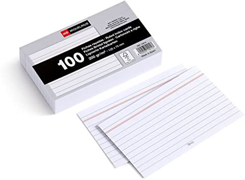 Miquelrius – Karteikarten, 100 Notizkarten, horizontal liniert, Lernkarten, 200 g/m² Offset-Kartenpapier, Größe 75 x 125 mm