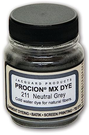 Jacquard Procion MX Dye, Fibre Reactive Cold Water Powder for Garment Colouring, Batik, and Immersion Techniques on Natural Fabrics, Professional Textile Art, Neutral Grey, 0.33 oz Jar