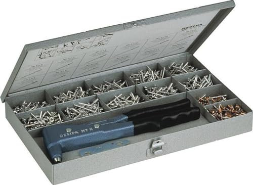 Gesipa Nietbox (mit 12 Standard-Blindnietabmessungen, Blindniete bis 5 mm Ø in Aluminium und 4 mm Ø in Stahl und Edelstahl / max. Dorn-Ø 3,0 mm, Nietgerät) 1435457