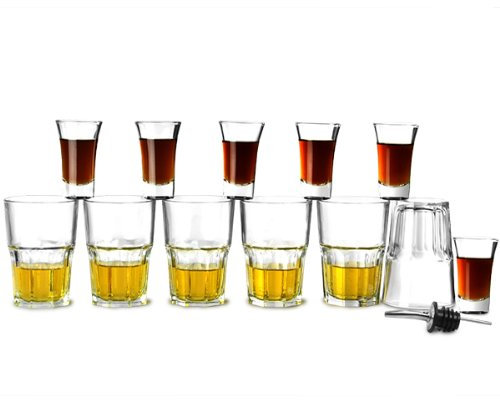bar@drinkstuff Bomb Shot Glassware Set | Bomb Shot Glasses for Serving Jagerbombs, Monster Bombs & More | Bomb Shot Set Includes 6X Shot Glasses, 6X Tumblers & 1x Pourer