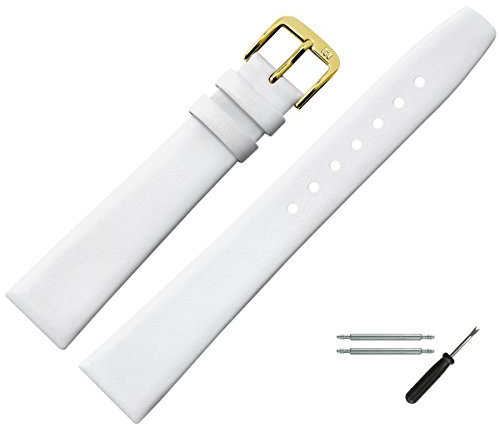 MARBURGER Uhrenarmband 12mm Leder Weiss Gold Glatt - Montage Set 7101220000220