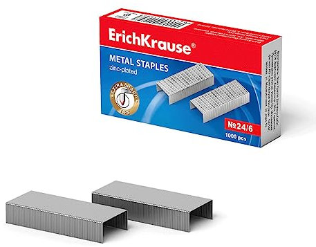 Heftklammern No 24/6 Verzinkt 1000 Stück - ErichKrause Heftklammern No 24/6 verzinkt scharfer Winkel 1000 Stück - Staples mit Qualitätsverklebung - Tackerklammern für Büro Schule Hobby