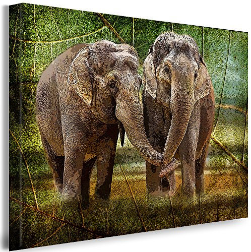 Julia-Art Leinwandbilder - Elefanten Liebe Bild 1 teilig - 120 mal 80 cm Leinwand auf Rahmen - sofort aufhängbar Wandbild XXL - Kunstdrucke QN16-6