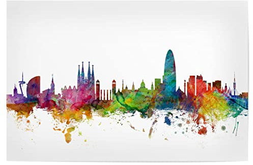 artboxONE Poster 150x100 cm Städte Barcelona Spain Watercolor - Bild Cityscape Cityscape Messi