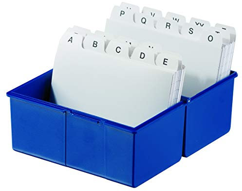 HAN Karteibox DIN A7 quer – innovatives, attraktives Design für 300 Karteikarten mit Stahlscharnier und Schnappverschluss, mit A-Z Register, blau, 977-K-14, 3 STÜCK