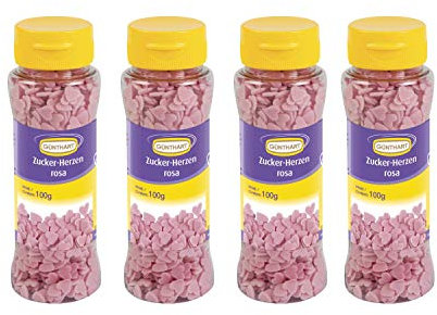 Günthart BackDecor | Streudekor Zucker Herzen, rosa, 100g, 4er Pack (4 x 100 g)