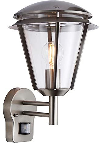 Saxby Inova Outdoor PIR Wall Light - E27 GLS LED Outside Sensor Light (Bulb Not Included) - IP44 Exterior Wall Light (Brushed Stainless Steel Finish)