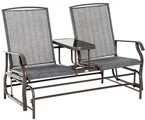 Outsunny Gartenbank Schaukelstuhl Sitzbank Schaukelbank Gartenstuhl mit Tisch Schaukel Bank 2-Sitzer
