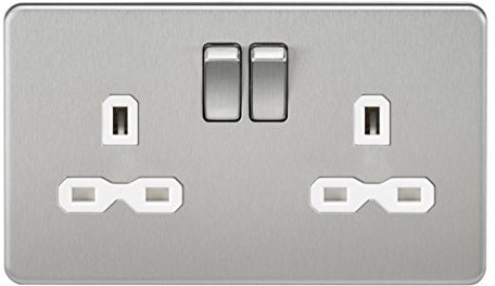 Knightsbridge SFR9000BCW Screwless 13A 2G Dp Switched Socket-Brushed Chrome with White Insert