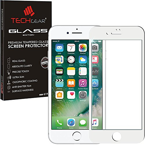 TECHGEAR Screen Protector for iPhone 8 Plus, iPhone 7 Plus - 3D GLASS Edition FULL Screen Coverage Tempered Glass Screen Protector Guard Cover (White)