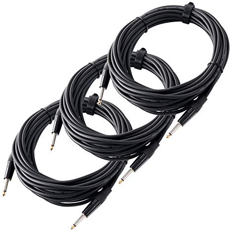 Pronomic 3er Set Stage INST-10 Instrumentenkabel 10m (6,3 mm Klinke, Verbindungskabel, Gitarre, vergoldete Steckerspitzen, Spannzangen-Zugentlastung) schwarz