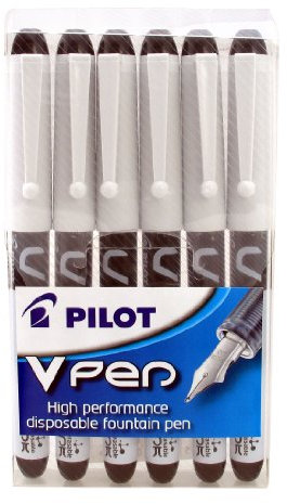 Pilot V Pen Disposable Fountain Pen - Black, Pack of 6