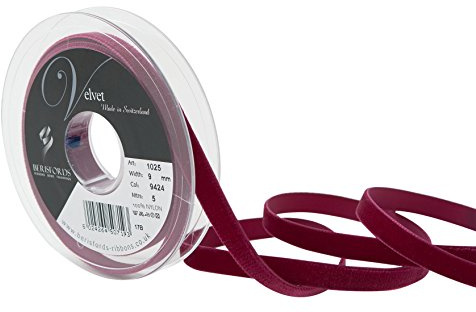 Berisfords Velvet Ribbon Wine 15mm x 10m - Nylon Craft Ribbon for Sewing, Gift Wrapping and Hair Accessories