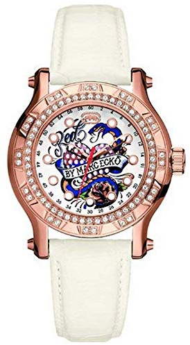 Marc Ecko The Flyaway Ladies Watch E13599M1 with White Dial and White Leather Strap