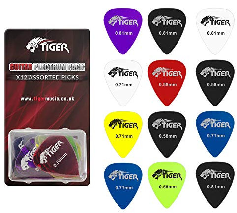 TIGER GAC65-12 Gel Gitarrenplektren - 12 Gel Gitarren-Picks, jeweils 4 von 0.58mm, 0.71cm, 0.81cm Stärke