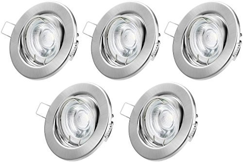 TEVEA Einbaustrahler LED Set - Warmweiss - GU10 5W 230V - Chrom Gebürstet - Einbauspots Einbauleuchten (Warmweiss)