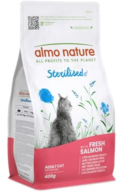 Almo Nature Sterilised - Kibble for Sterilised Cats with Fresh Salmon - Low in Magnesium and with Fibres for Weight Control - 400g Bag