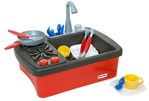 little tikes 635557M Splish Splash Spülbecken & Herd-Realistisches Küchenset mit 13 Accessoires, Wasserhahn und Geräuschen-Leicht zu reinigen, inklusive Stauraum-Fördert kreatives Spielen-Ab 3 Jahren, 635557MAZ