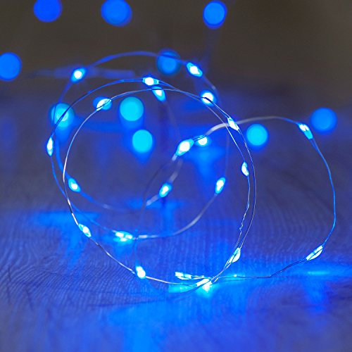Lights4fun 2x 20er LED Draht Micro Lichterkette blau Batteriebetrieb