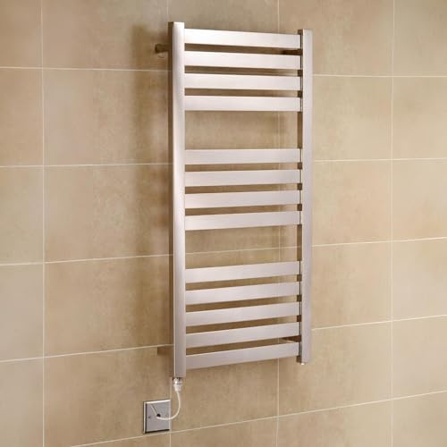 Manissa VAS Electric Heated Towel Rail Stainless Steel 500mm W x 1165mm H | Towel Warmer, Rust-Resistant, Bathroom, Wall Mounted, Mirror Polished