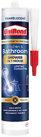 UniBond Speed Seal Translucent, Waterproof Mould Protection Kitchen and Bathroom Sealant, Long-Lasting Translucent Silicone Sealant, Powerful Bath Sealant, 1 x 360g Cartridge