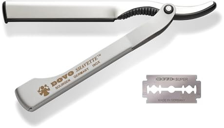 Shavette DOVO inoxydable poli, poignée inoxydable satinée