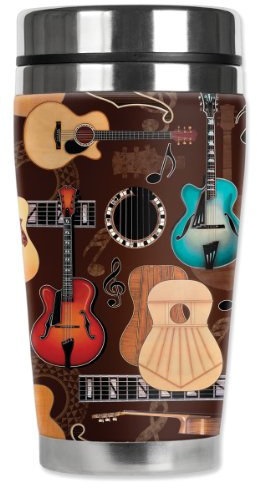 Mugzie Guitars Travel Mug with Insulated Wetsuit Cover, 16 oz, Black