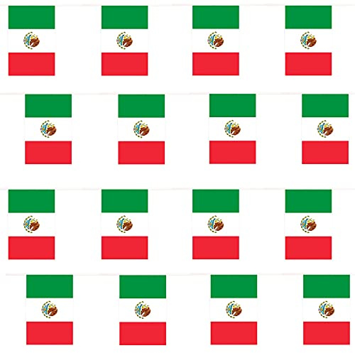 Mexico Flag Bunting - 10m 33ft - 20 Flag - Plastic all Weather Mexican Bunting Decoration for Indoor Outdoor Sporting Events, Street Parties, Festivals and Celebrations