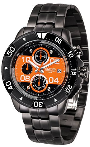 Time100 Herrenarmbanduhr Chronographuhr Quarzuhr Edelstahl Blau 10 Bar Wasserdicht #W70105G.04A