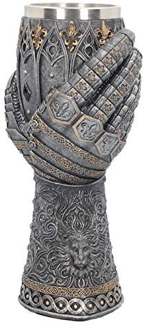 Nemesis Now Löwenherz Panzerhandschuh-Kelch, 25 cm, silberfarben, Kunstharz mit Edelstahleinsatz, Einheitsgröße