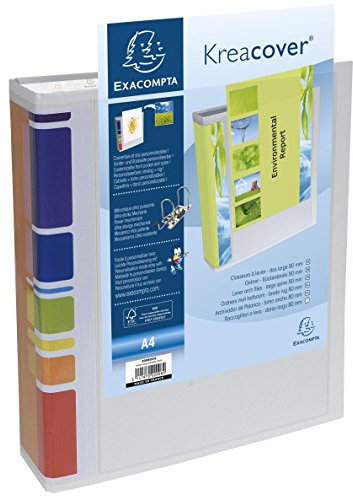 Exacompta 200802H Präsentations-Ordner KreaCover. 8 cm breit DIN A4 mit zwei Taschen innen und außen ideal für Angebots- und Unternehmenspräsentationen weiß