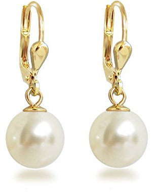 Schöner-SD Gold-Doublé Ohrhänger mit Perlen Ohrringe hängend vergoldet cremeweiß